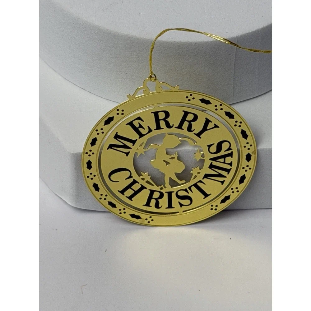 Christmas Ornament Gold Tone Metal 3D Merry Christmas Joyeux Noel